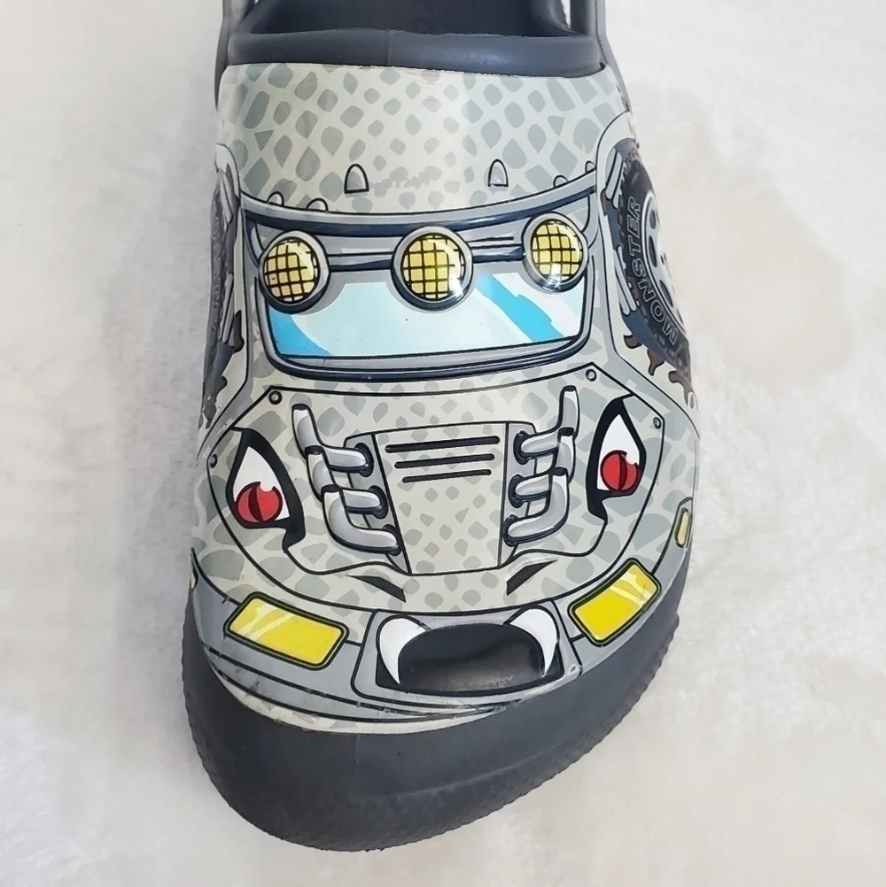CROCS Funlab Monster Truck LED Light Gray Slip On Clogs Size Jr 3